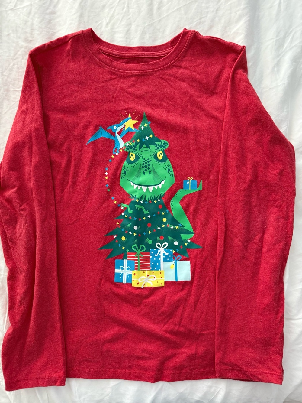 Cat & Jack Red Long-Sleeve Holiday Dino Graphic Tee